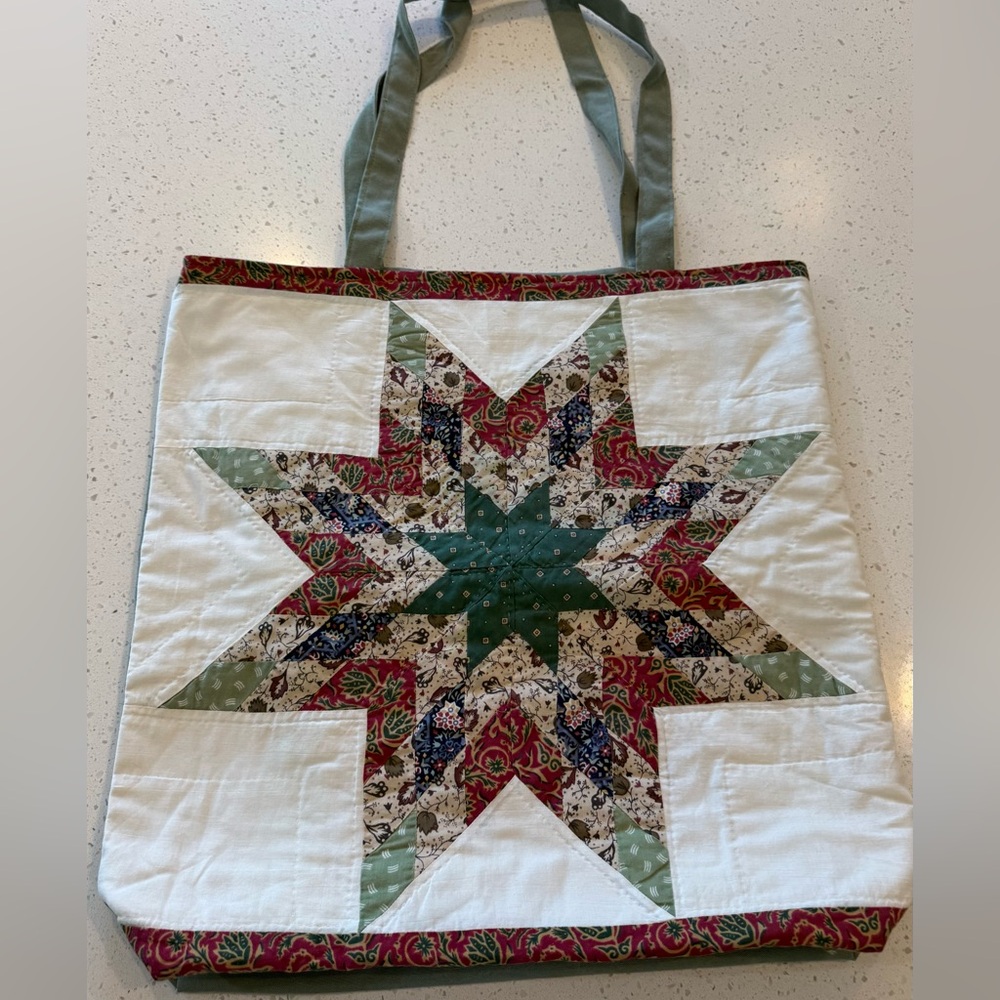 Vintage 8 Point Star Quilt Handmade Jumbo Tote Bag Retro Lined Pockets Padded Ne